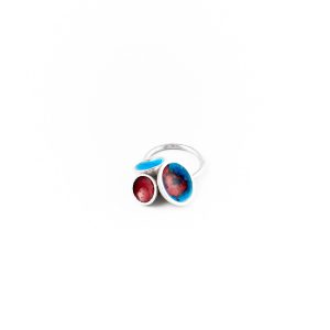 Anello in argento e smalto rosso / azzurro