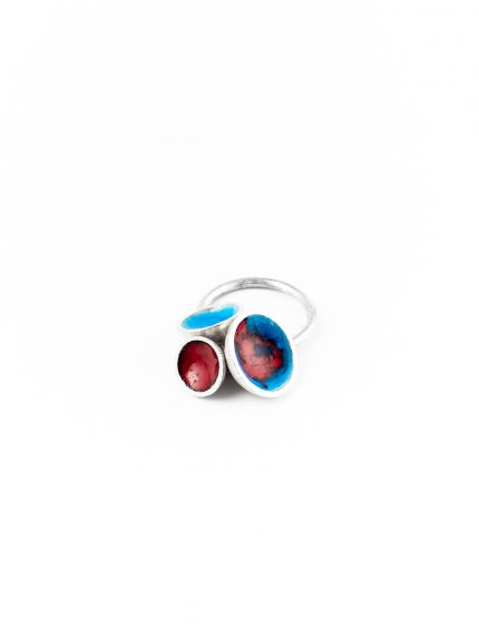 Anello in argento e smalto rosso / azzurro
